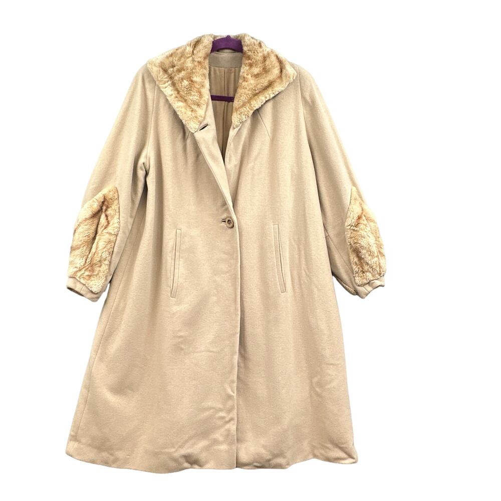 VTG 60s Swing Coat M/L Union Fur Wool Boho 70s Y2K Glam Cream Event Old Money US